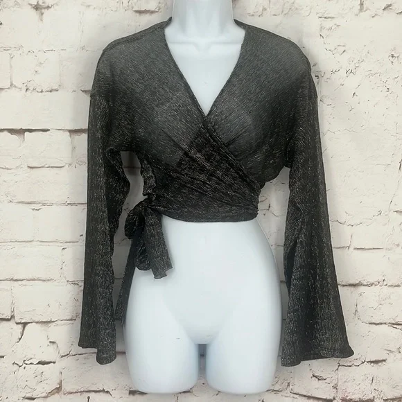 DIOSA Sheer Metallic Wrap Top, Size M - Picture 4 of 10